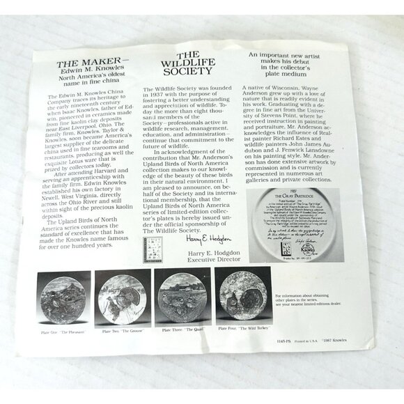 1987 The Gray Partridge Collectors Plate Knowles Wayne Anderson #516A 8 1/2” COA - Picture 12 of 16